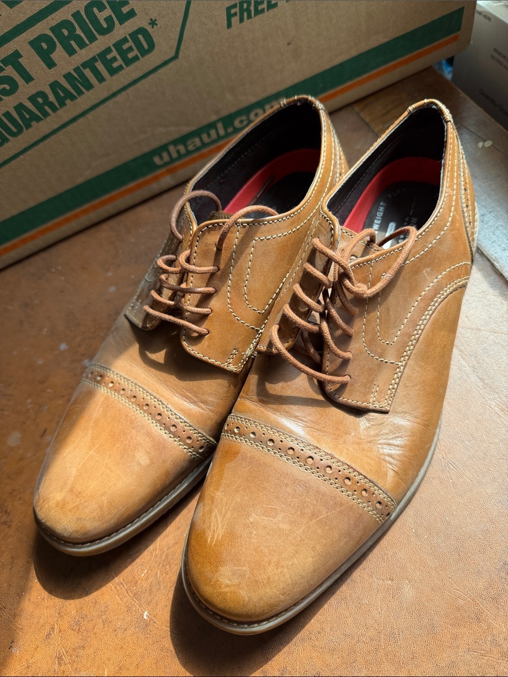 Rockport Tan Leather Cap-Toe Oxfords - size 9
